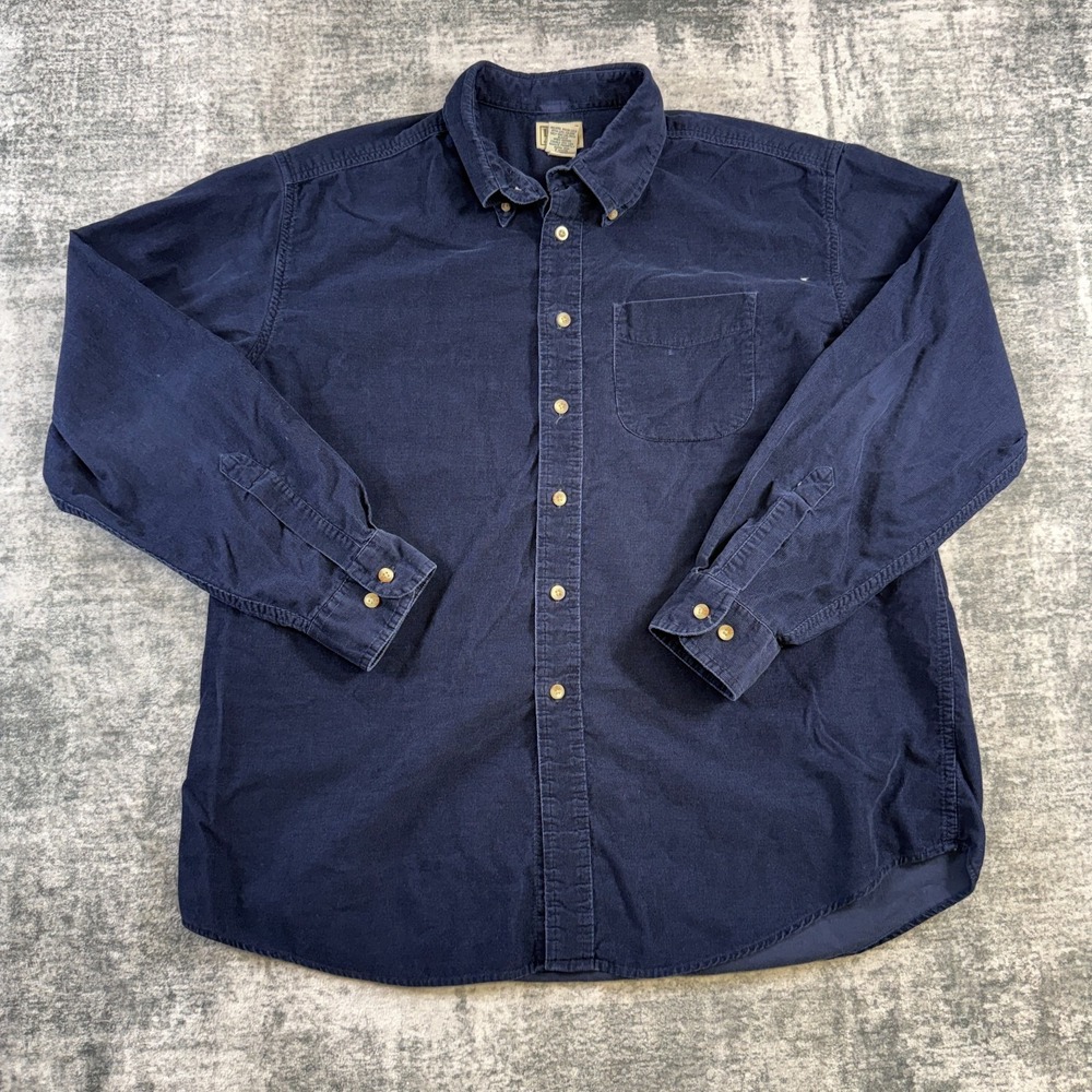 LL Bean Shirt Mens Large Navy Blue Corduroy Pinwale Overshirt Button Down Casual